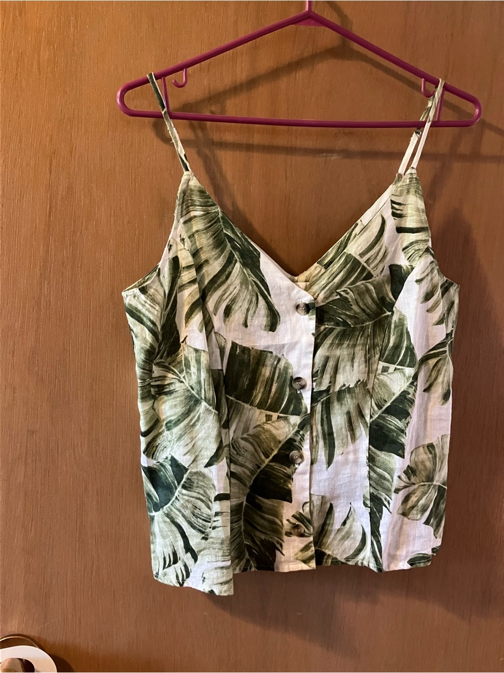 H&M Green Leaf Print Button-Front Cami